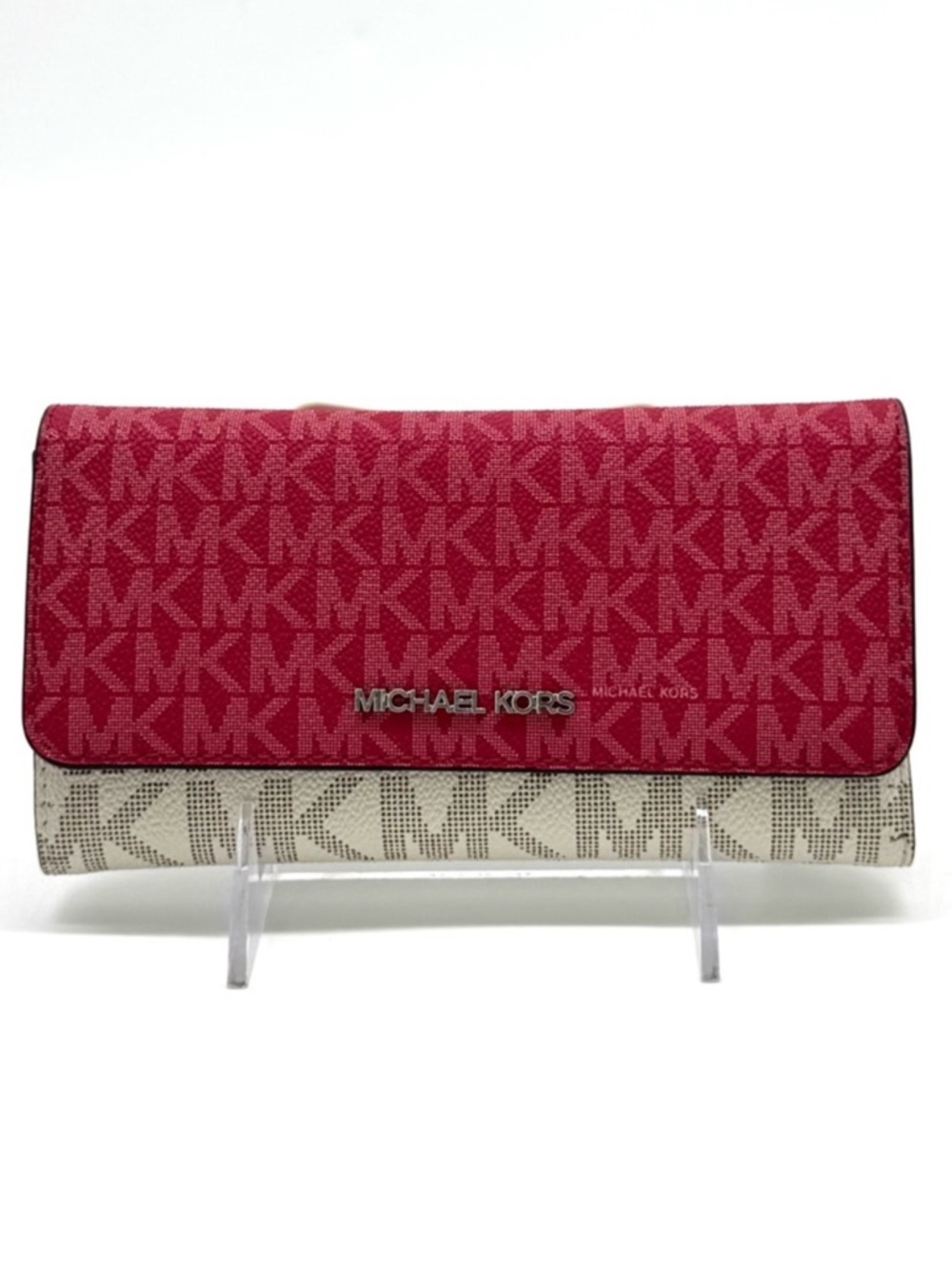 Michael Kors Large Jet Set Travel Logo Trifold Wallet - Dark Raspberry Multi